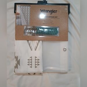 New Wrangler White/Gray/Tan Aztec Print Shower Curtain Set Size 72x72